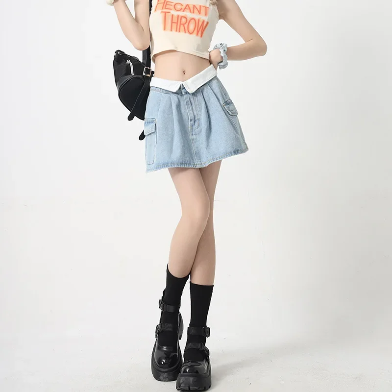 

Pop Design SensibilityNiche High-Waisted Denim Skirt Summer New Anti-Exposure A- Line Slimming Mini Dress Trendy Niche Style