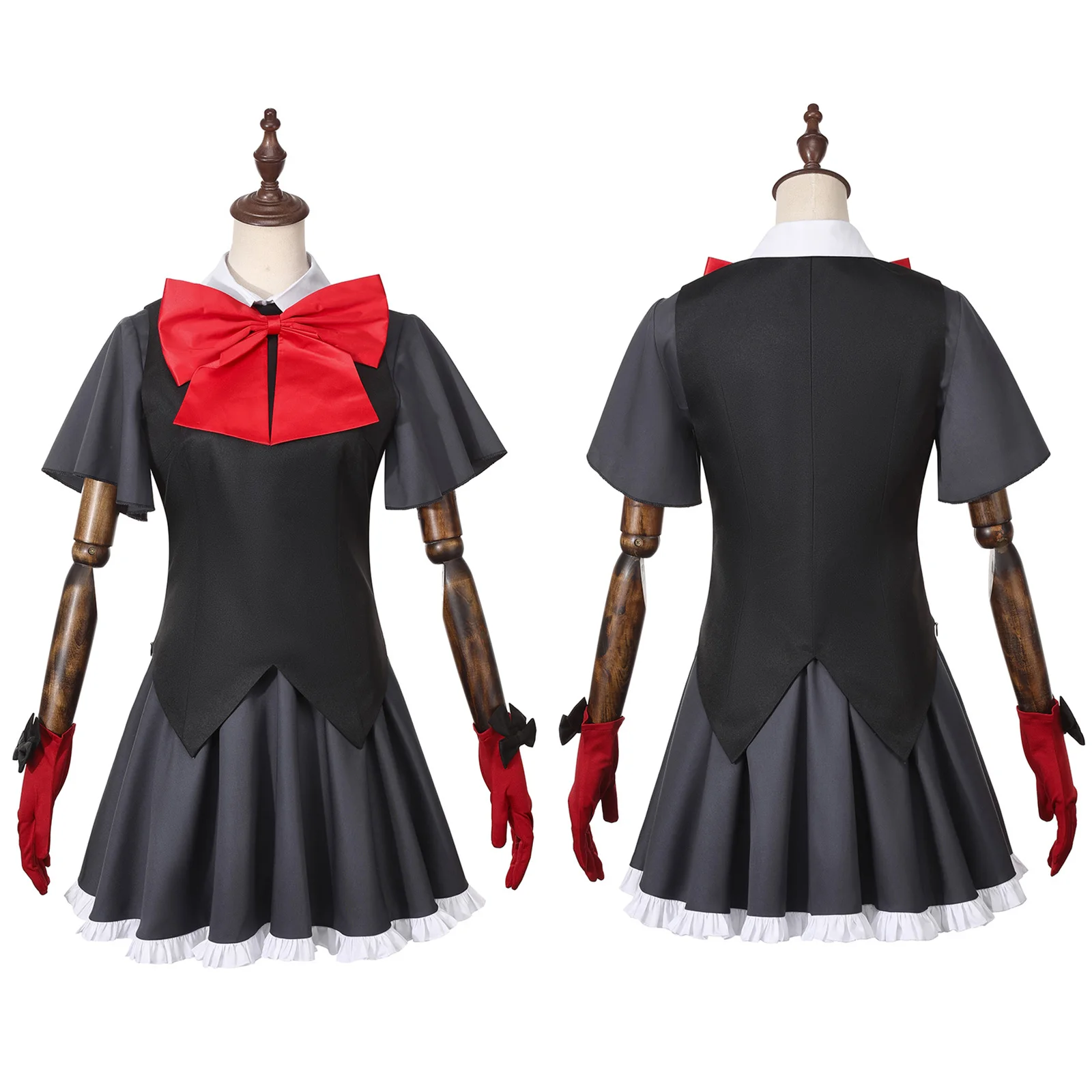 

Rubii Cosplay Costume Anime Idol Girl Black Uniform Vest Short Skirt Set with Gloves Stage Costume Halloween Carnival Outfit﻿ ﻿