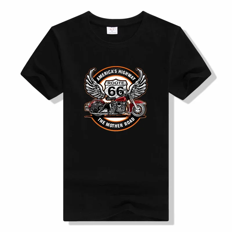 Route 66 Motorcycle Sign t shirt Summer T Shirts Vintage Short Sleeve America Route 66 Letter Printed Fashion O Neck T Shirts