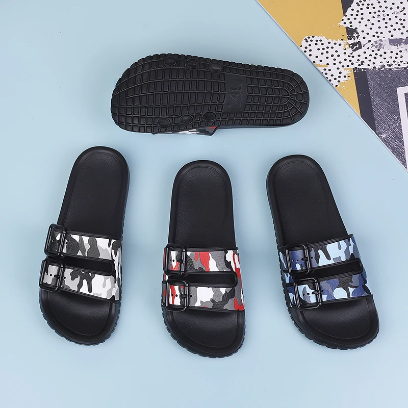 

Men's Camouflage Summer Fashion Adjustable Slippers Double Buckle Outdoor Slide Sandals Non-Skid Indoor Home Beach Slippers