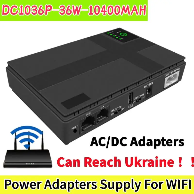 

Power Supply 1036P EU Router 36W 10400mAh UPS Black Uninterruptible DC Backup Router Optical Modem Built-in Adapter POE 12V UPS