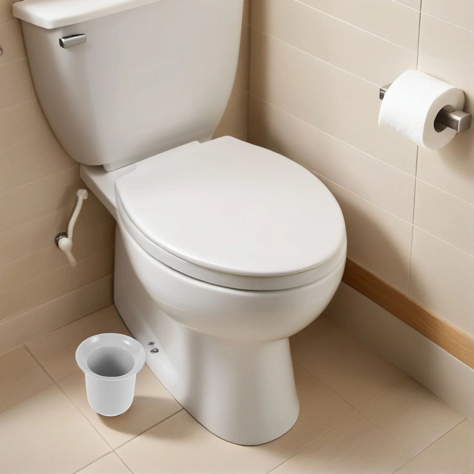 

Modern Ceramic Toilet Brush Container - Stylish Porcelain Bathroom Holder for Efficient Corner Space Utilization