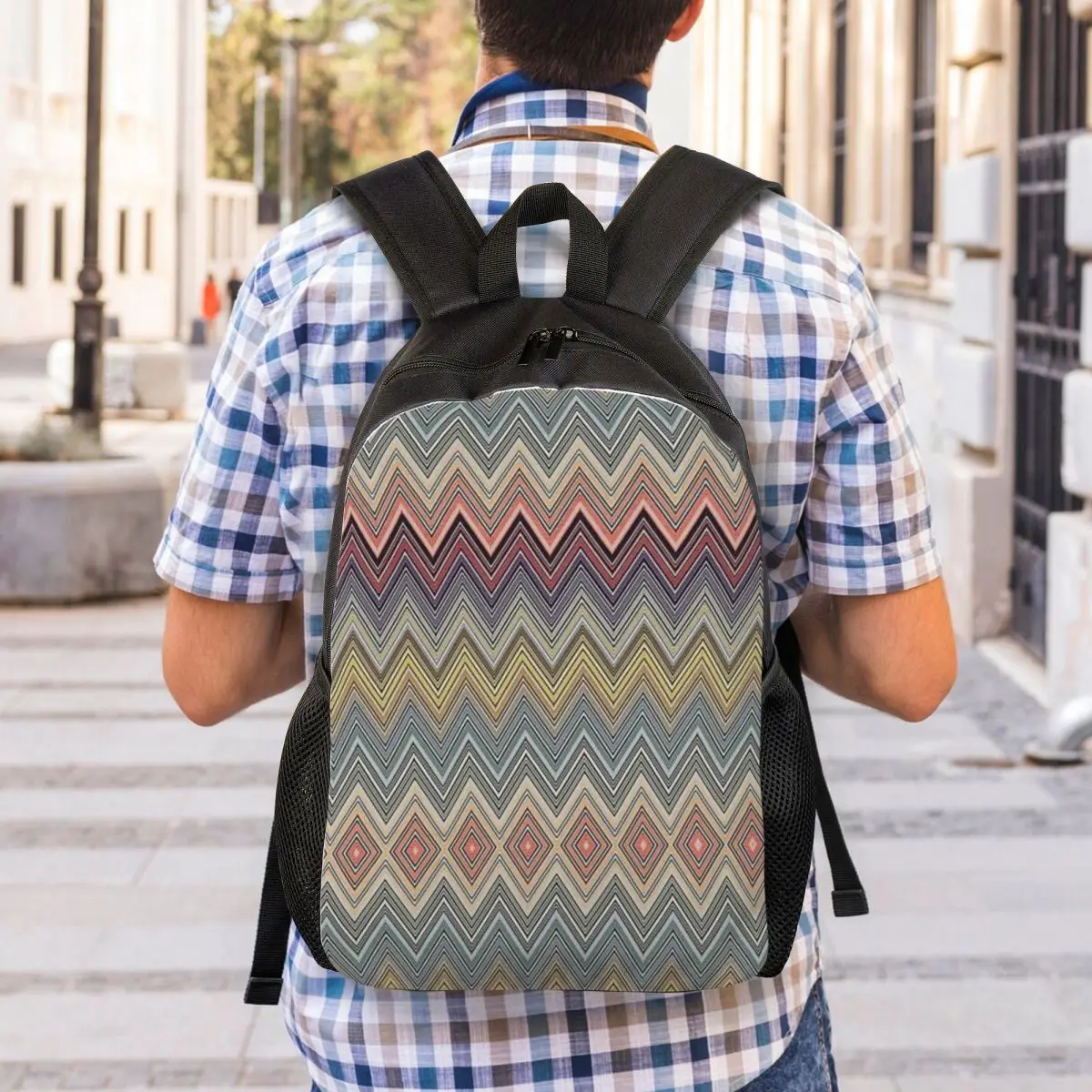 Pastel Home Zig Zag Backpack for Men Women Waterproof College School Camouflage Bohemian Bag Print Bookbag