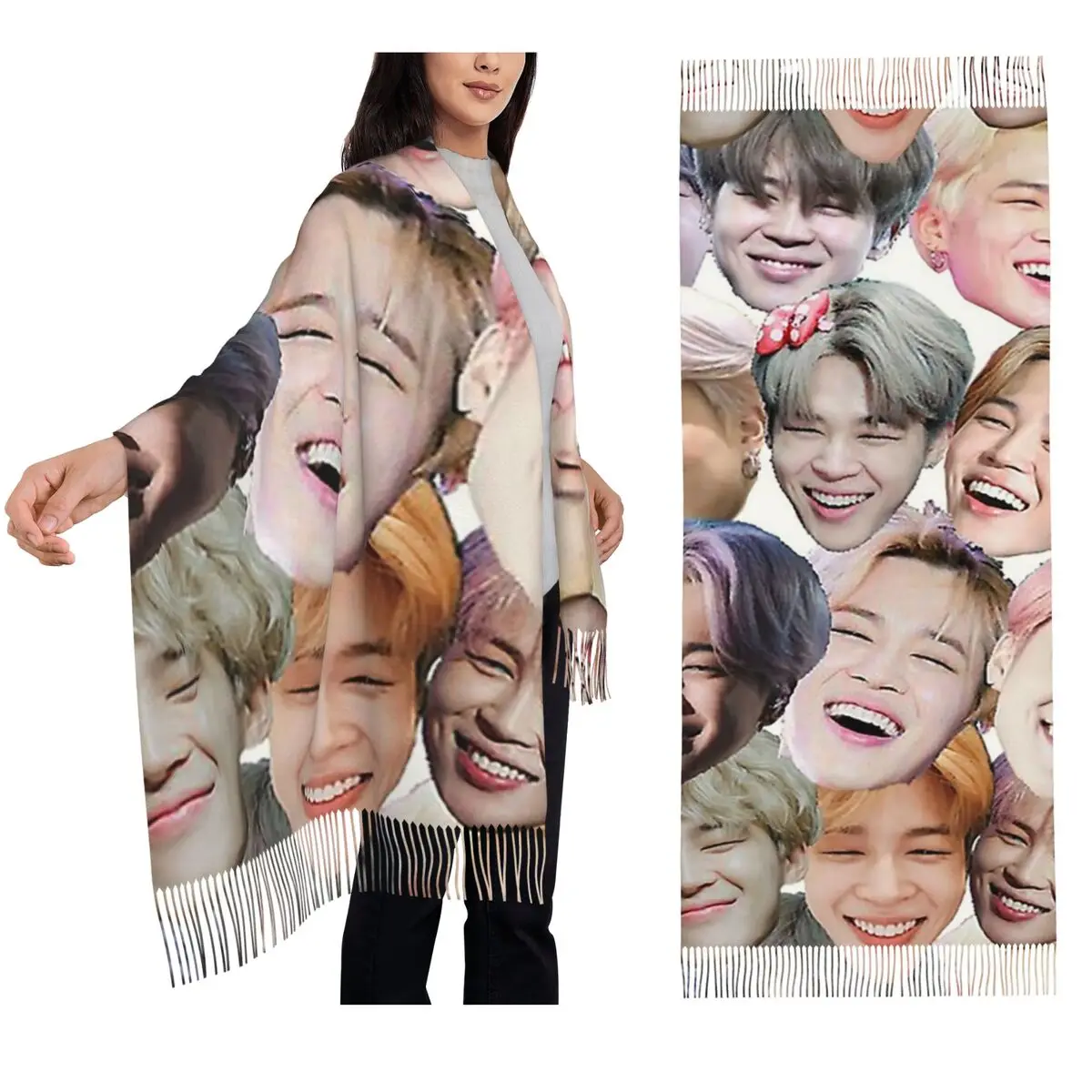 

Улыбающийся шарф Jimin, шарфы с кисточками, женские мягкие теплые шали и накидки, большая осенне-зимняя шаль