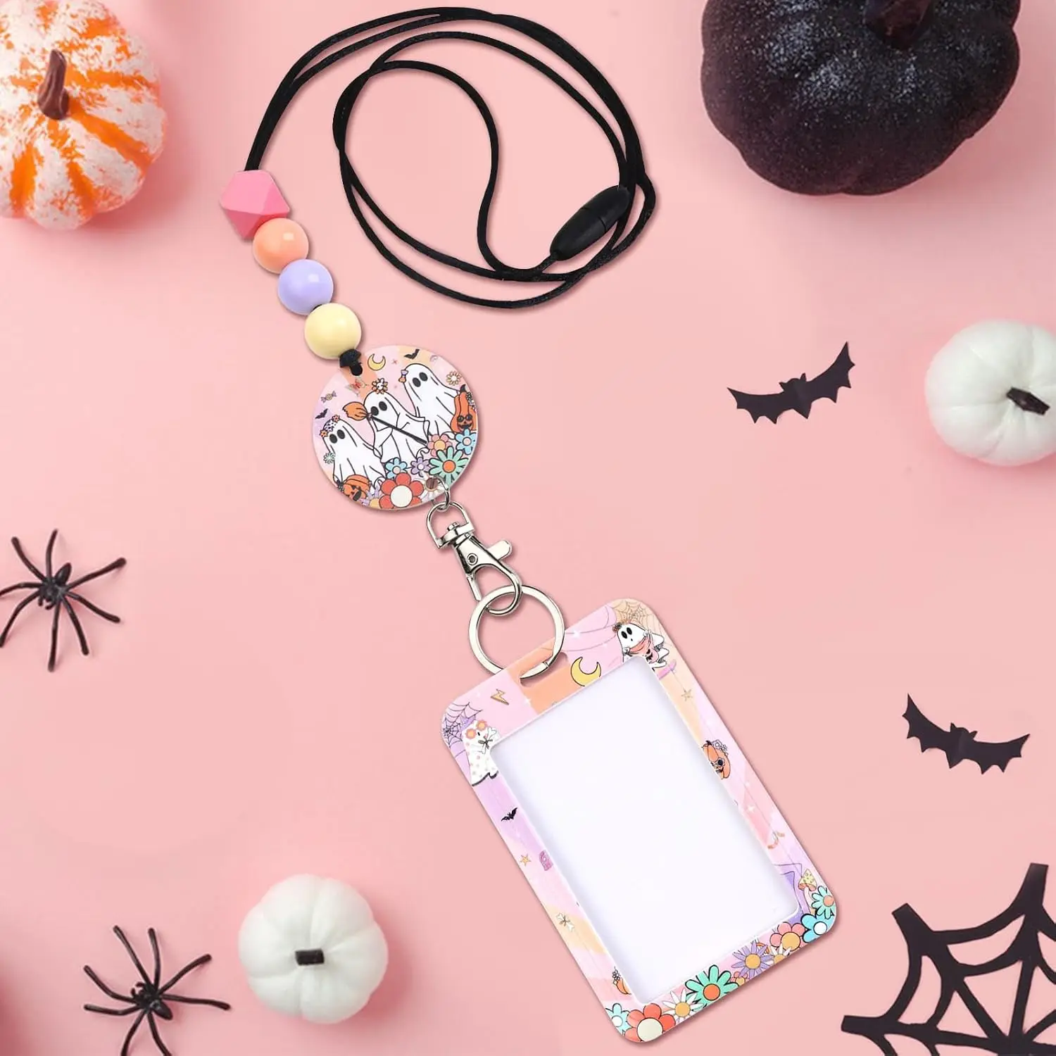 Funmemoir Halloween Spooky Lanyards for Id Badges, Groovy Theme Name Badges Holder for Teacher Nurse Office Women Gifts