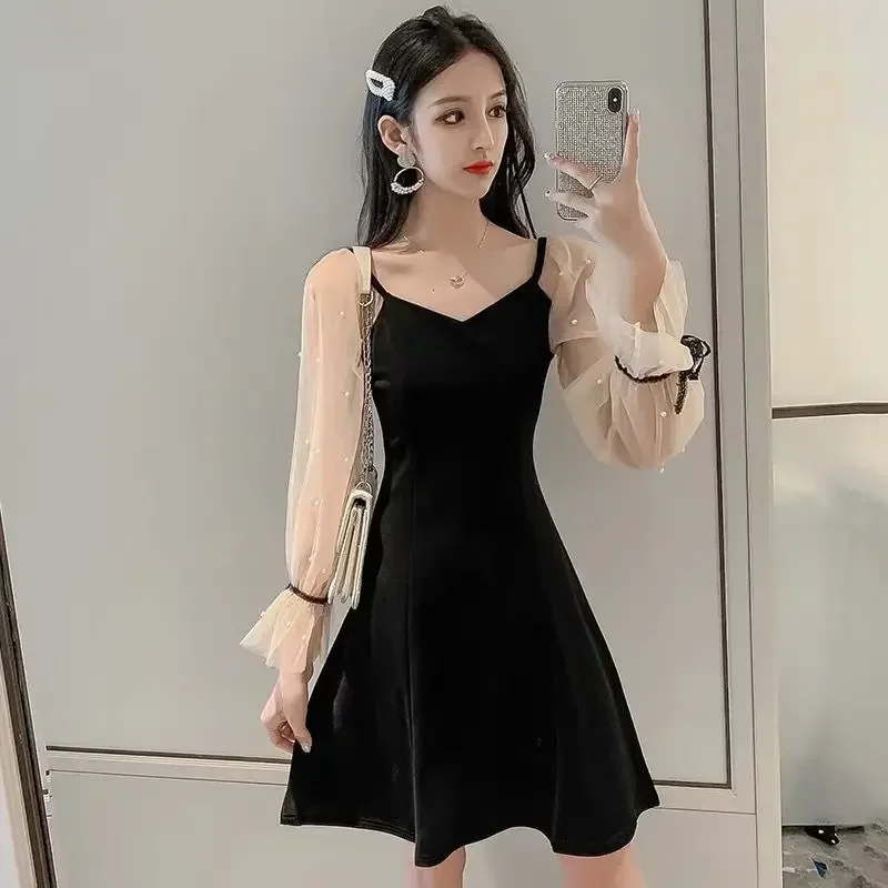 A Line Women\'s Long Sleeve Dresses Spring Autumn Elegant and Pretty Female Dress Korean Fashion G Full On Sale Clearance Chic X