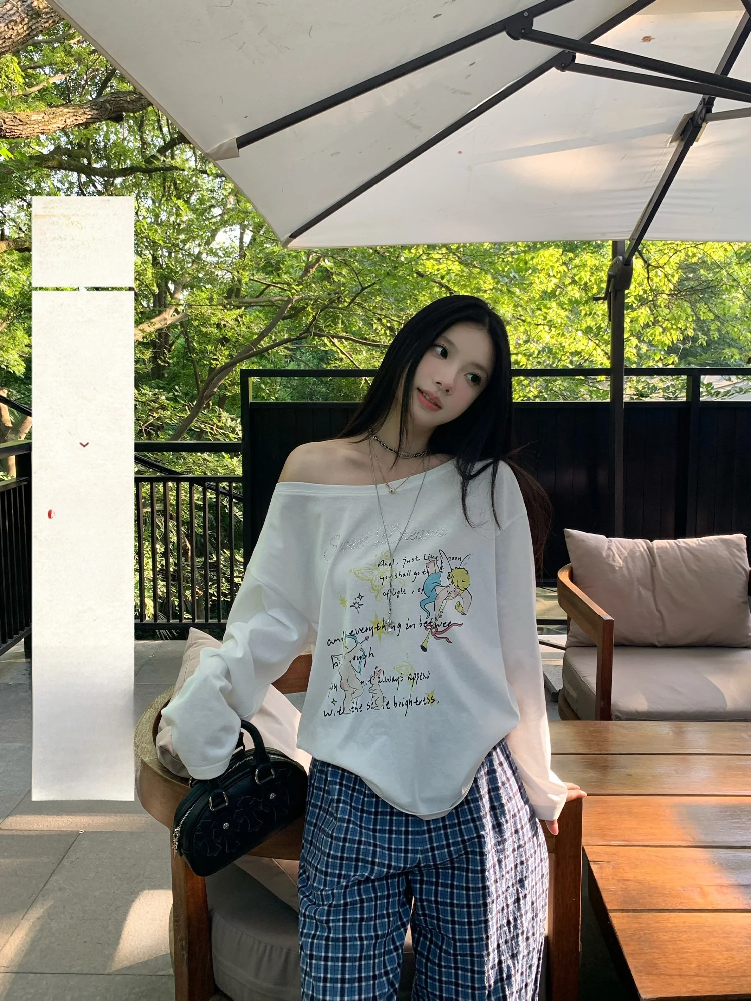 

White Thin Long Sve oulder Bared Loose Women's T irt Sun Protection Cover up Top for Summer by Angle Dlsco