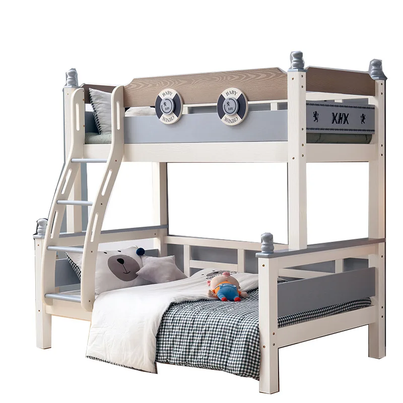 

Upper and lower bunk, mother and child high and low bed, colored solid wood double layer, small apartment oak