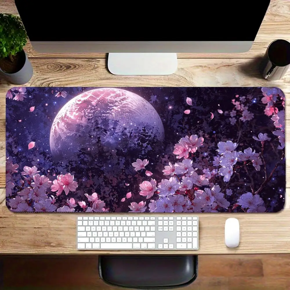 

1pc Sakura and Moon Mouse Pad Large Rubber Base Anti-slip PC Desk Accessories Mousepad for Office & Gamer Keyboard Mat Decor Rug