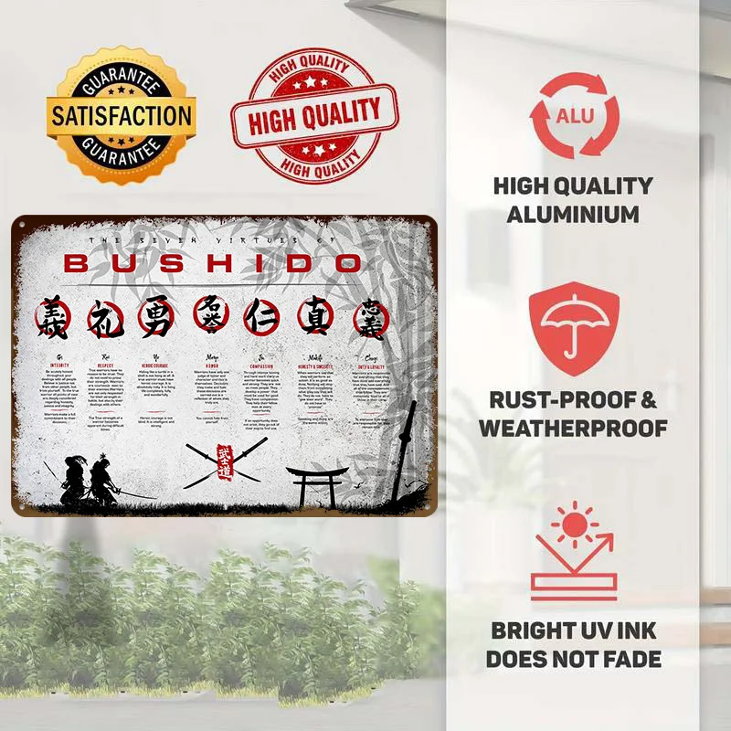 Seven Virtues of Bushido Lightly 3D Poster Customized Vintage Metal Signs Wall Art Retro Tin Plaque for Mancave Decoration House