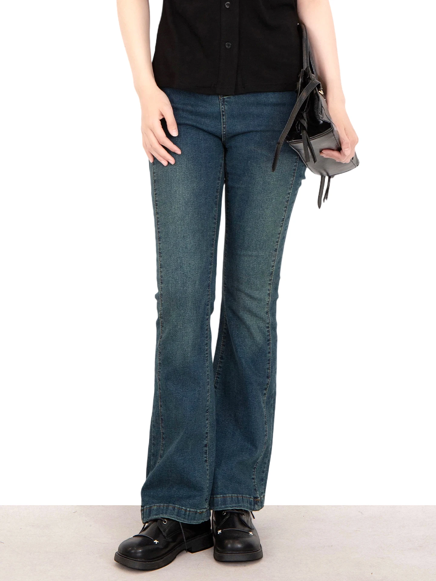 

plus Size Women's Retro Blue Bell Bottom Jeans High Waist Straight Leg Slimming Durable Denim Spring Season Fashionable