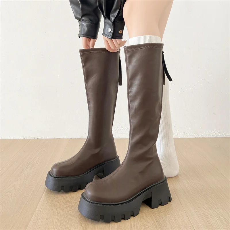 

Women's Casual Brown Retro Heightened Boots Thick Sole Boots Versatile Women's New Autumn Commuting and Travel Trendy High Boots
