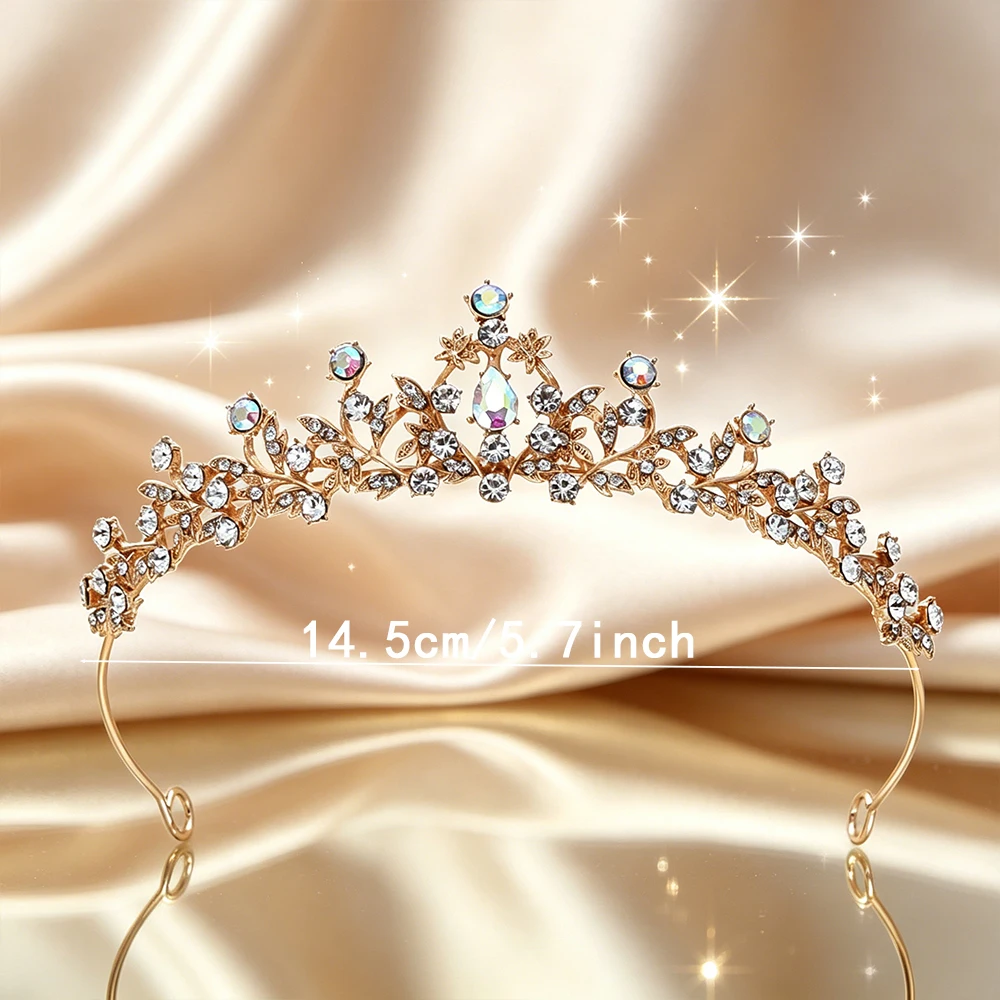 Plated Leaf Bridal Tiara Delicate Floral Vine Rhinestone Queen Crown Luxury Headpiece Wedding Bride Prom Formal Evening Banquet view 6