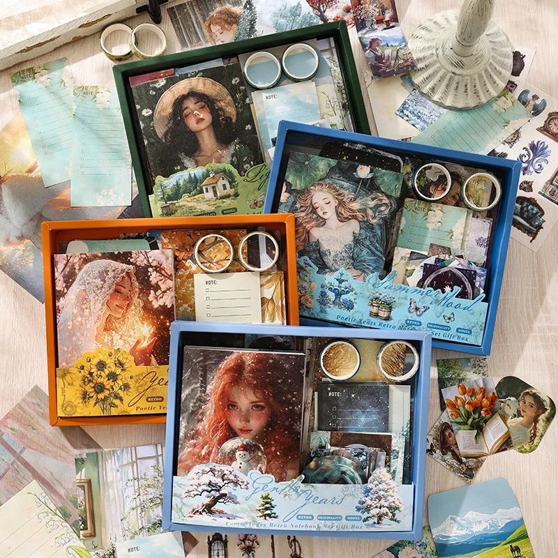 124 Pcs Stationery Set Scrapbooking Sets Kit DIY Handbooks Gift Stationery Learning Supplies with Memo Notes Washi Tape Stickers