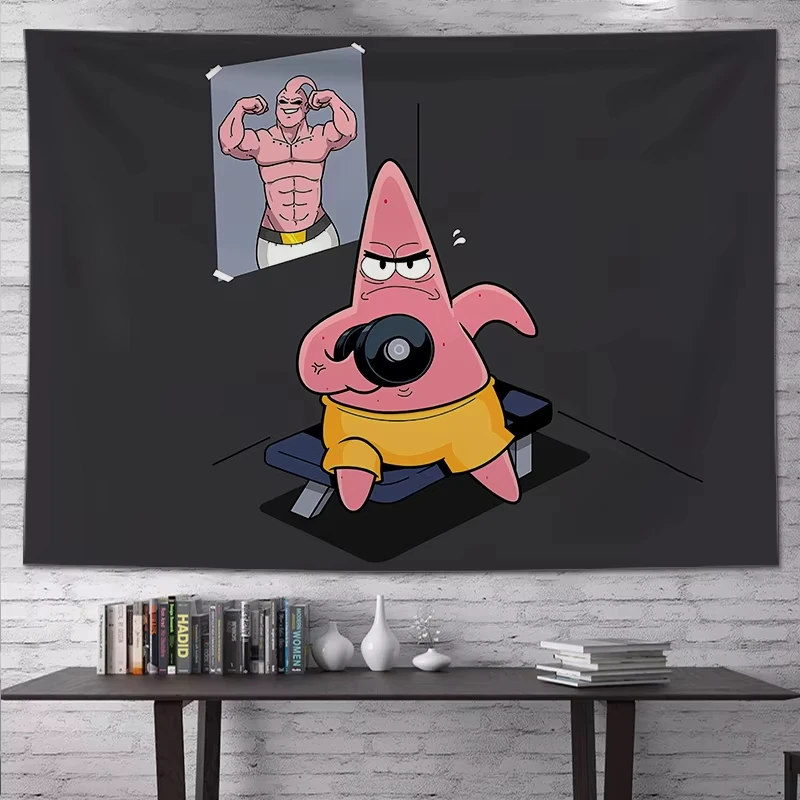 سبونجبوب سكوير وباتريك ستار الكرتون نسيج الجمالية غرفة ديكور المنزل الهبي الجدار الشنق خلفية نسيج هدية