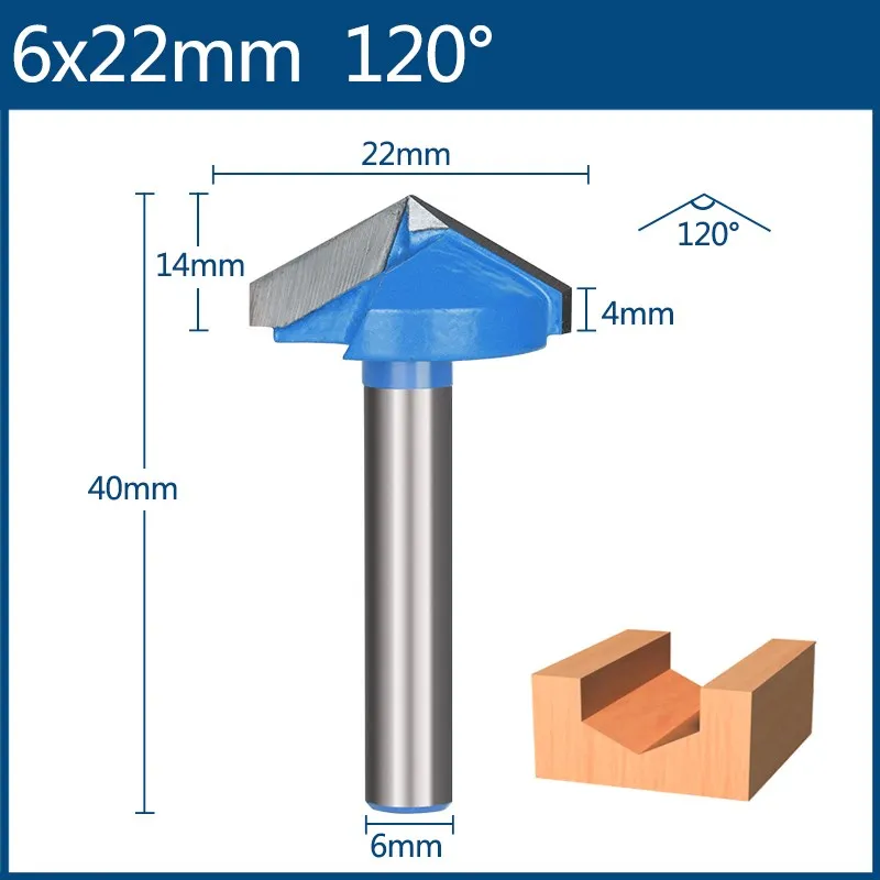6 mm V-förmiger CNC-Holzfräser 60 90 120 150 Grad 3D-Hartmetall-Gravierfräser für Holzbearbeitung, Schlitzfräser