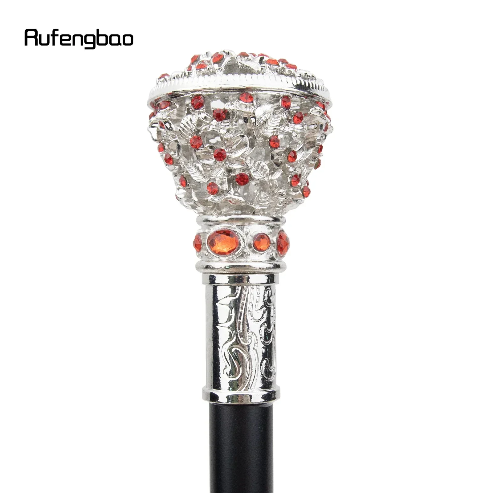 赤い人工ダイヤモンドの花が付いた白い杖、おしゃれな装飾杖、紳士らしいエレガントなコスプレ杖、クロシエ、87cm