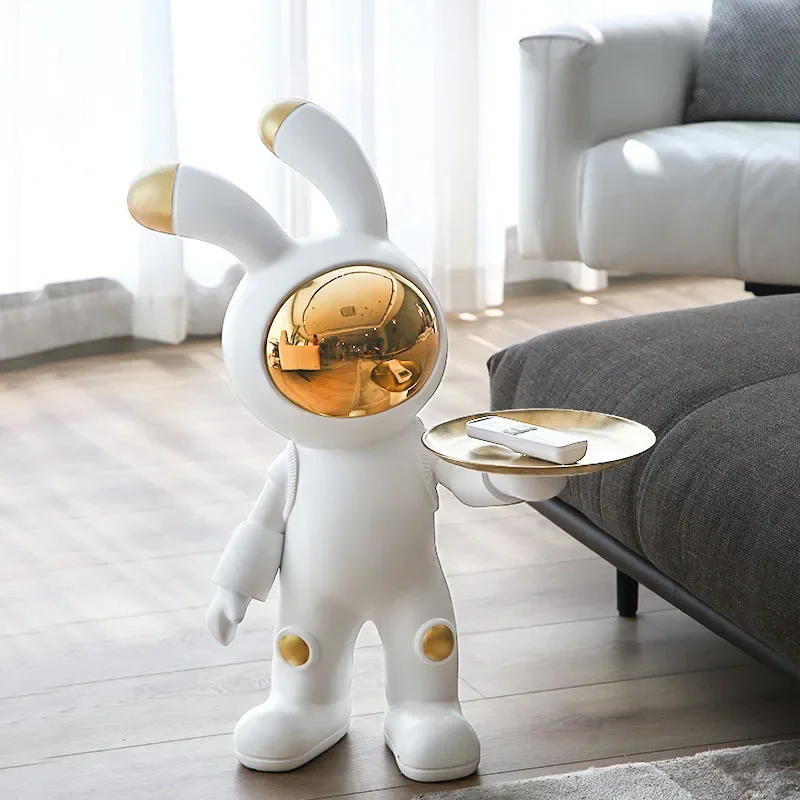 Creative Large Resin Decoration Floor Space Rabbit Storage Tray Home Living Room Bedroom Soft Decoration Light Luxury Crafts