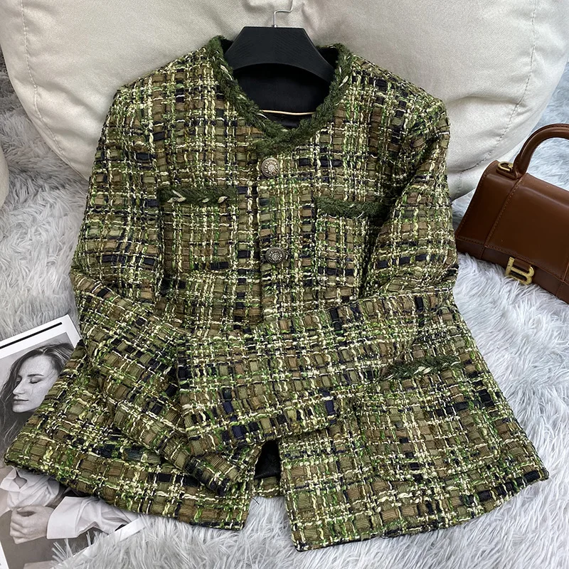 

Olive green Little Spice Coat Autumn/Winter braided tweed top for girls