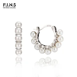F.I.N.S Korean Simple S925 Sterling Silver Hoop Earrings Geometric Shell Pearl Piercing Round Ear Buckles Fine Jewelry Accessory
