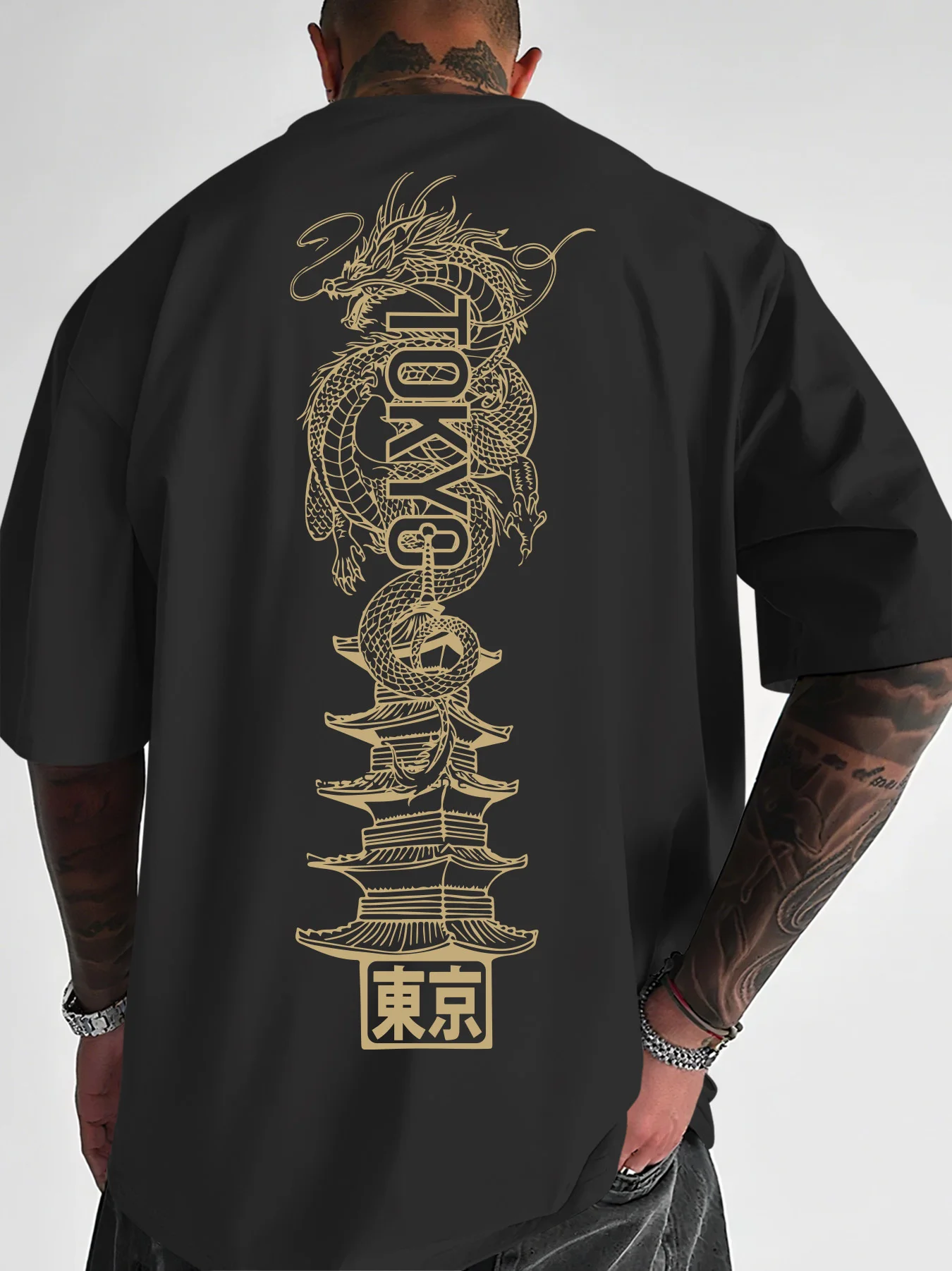 Sommer-Herren-T-Shirt im Europäischen Stil - Cooler Hip-Style - Drachenmuster 100% Baumwollmaterial Geeignet für Tägliche Freizeitkleidung