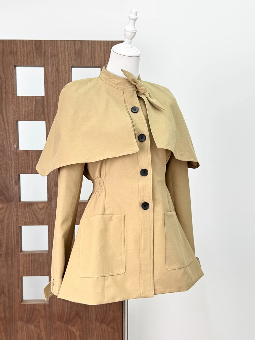 Modphy Gespleißt Fliege Cape Design Taille Gebunden Midi Graben Für Frauen Lange Ärmeln Einreiher Tasche Mantel Vestido Weibliche Neue