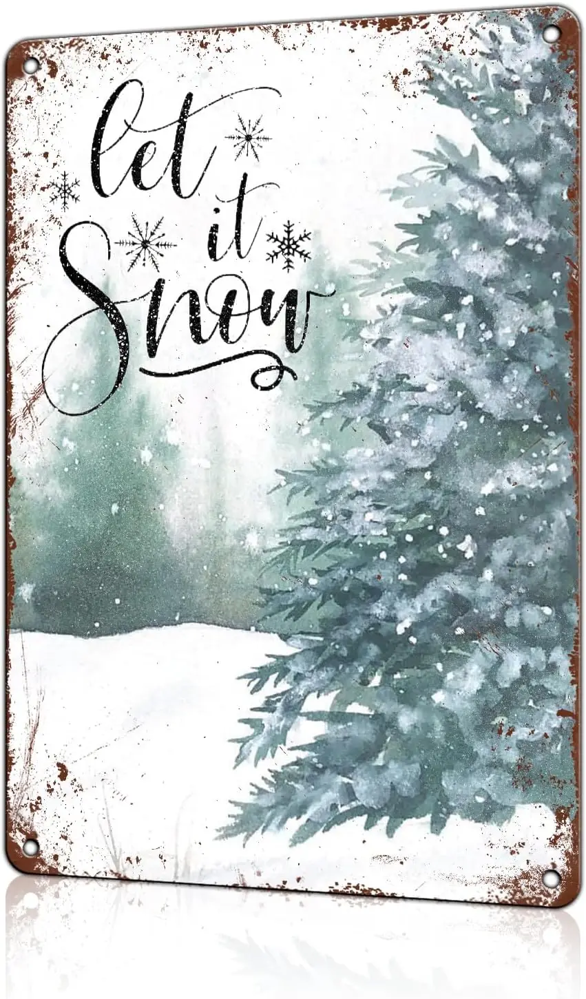 Metal Sign Let It Snow Christmas Vintage Rerto Tin Alumium for Home Bar Office Outdoor Wall Decor