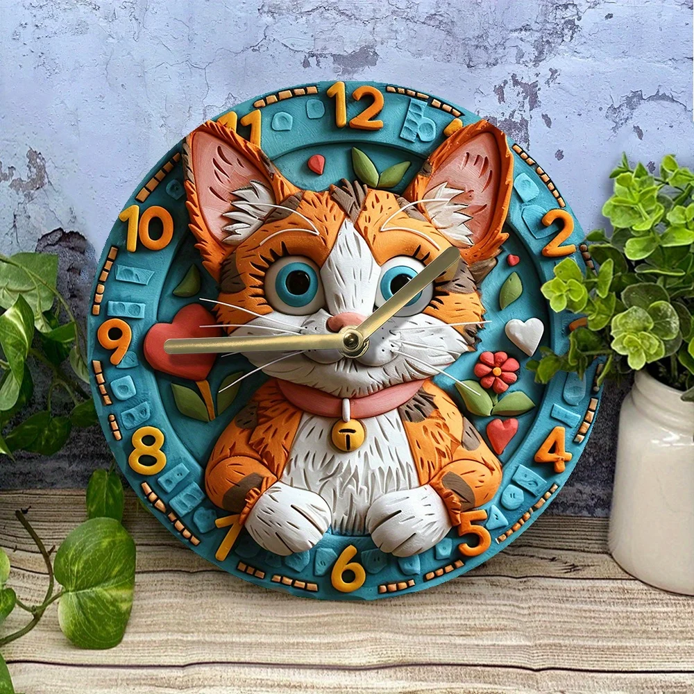 

DIY Wall Clock Kit - High-Definition 2D Printed Holstein Cat Theme - Metal Wall Decor for Winter Entrance, Father's Day & Women