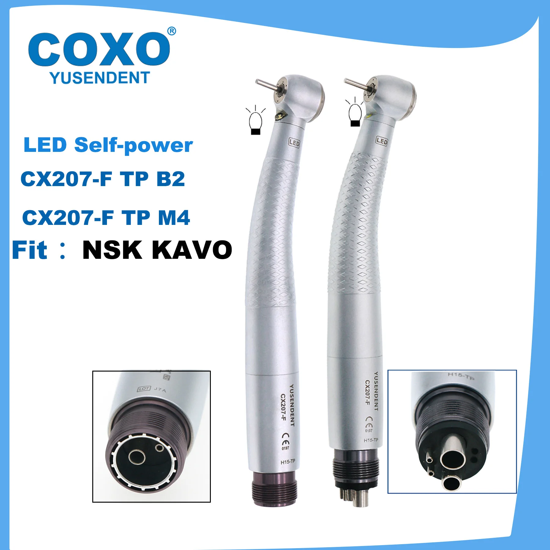 COXO CX207 Dental LED High Speed Handpiece E Generator Torque Head Air Turbine Coupler Push Button 2/4 Holes Fit NSK KAVO