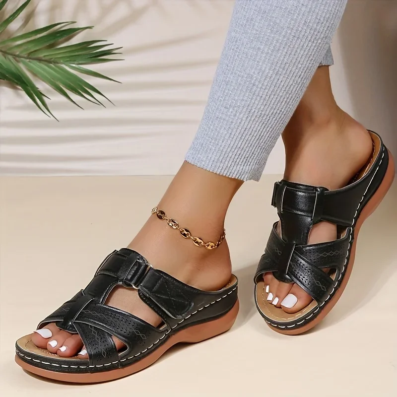 2026 Sommer Damen Keilsandalen Premium Orthopädische Offene Zehen Sandalen Vintage Rutschfeste Leder Freizeitschuhe Damen Plateau Retro Schuhe – Detail 14