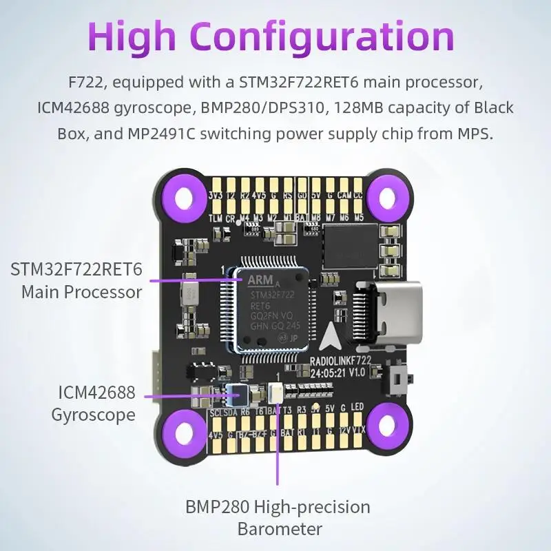 Radiolink F722 Flight Controller ICM42688 Support Betaflight/ INAV 8 Channels OSD Support SBUS/ CRSF for RC FPV Racing Drone