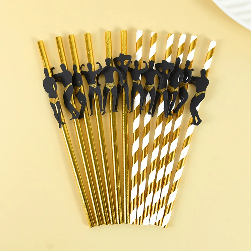 12pcs Dancing Men Drink Paper Straws Bachelorette Party Wedding Bridal Shower Decoration Hen Night Adult Birthday Party Supplies