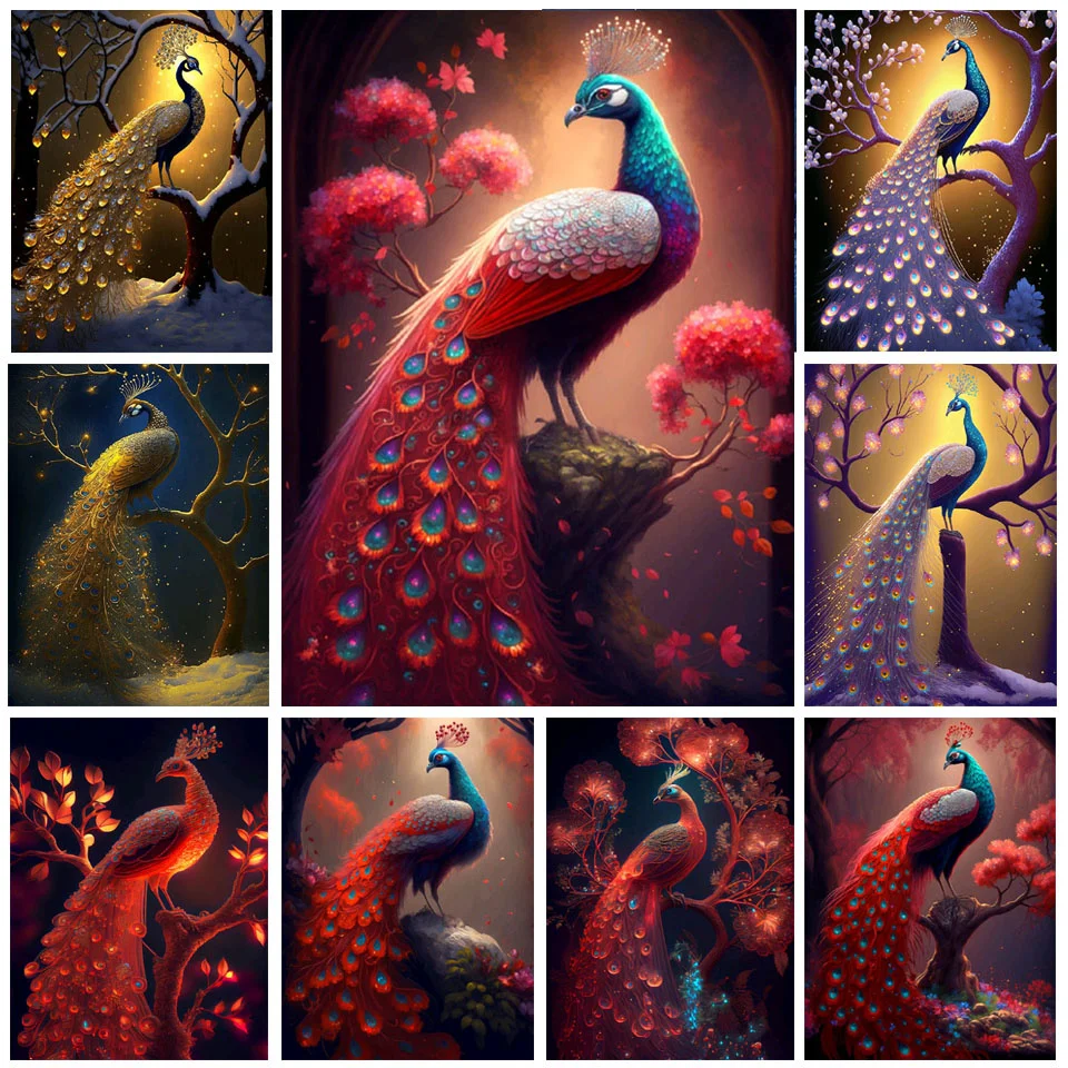 Diamond Embroidery Fantasy Red Gold Peacock Flowers Art Snow Landscape 5d Diy Diamond Painting Full Mosaic Cross Stitch FF574