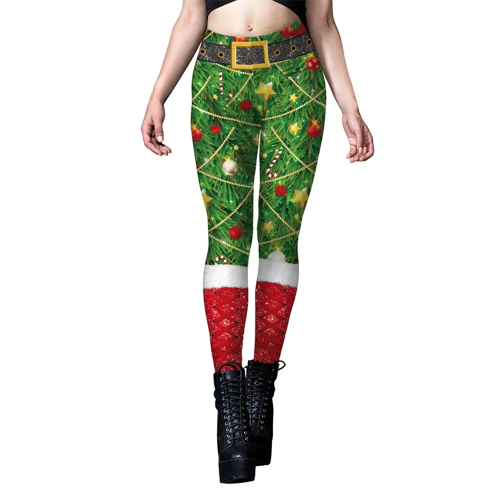 3D Kerstboom Print Dames Yogabroek Mode Creatieve Fitness Sport Elastische legging Outdoor Running Hoge taille broek