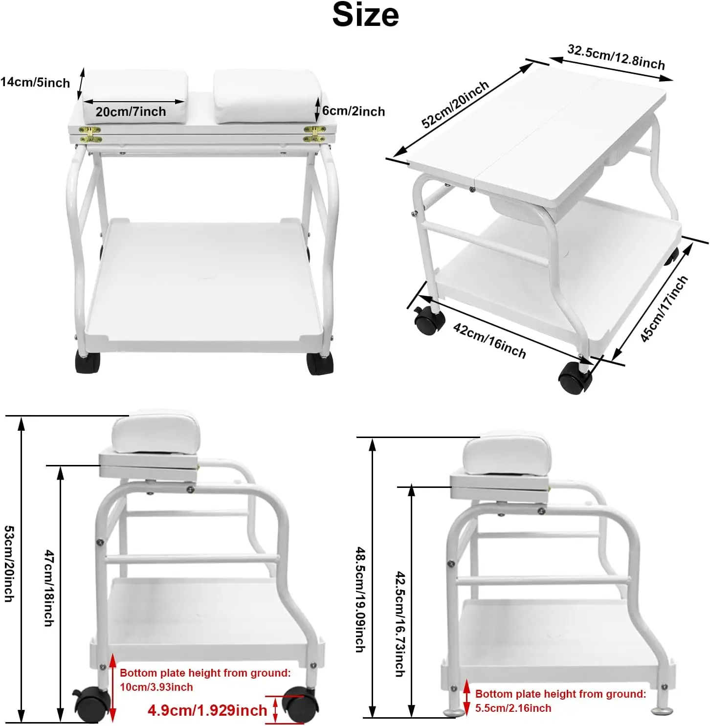 Salon Nail Or Foot Bath Spa Portable Esthetician Trolley Cart for Foot Rest Pedicure Manicure Funiture Massage Table Salon Suppl