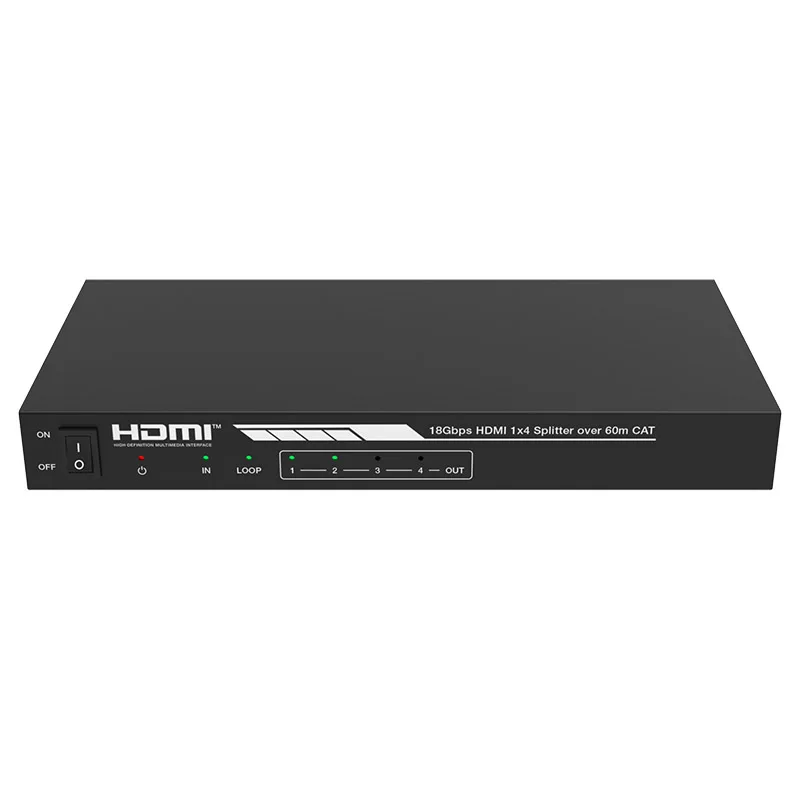 4K60Hz 1x4 HDMI Extender Over CAT6 60Meters 18Gbps 4K 1X4 Splitter Support IR POC Digital and Analog Audio De-embedding