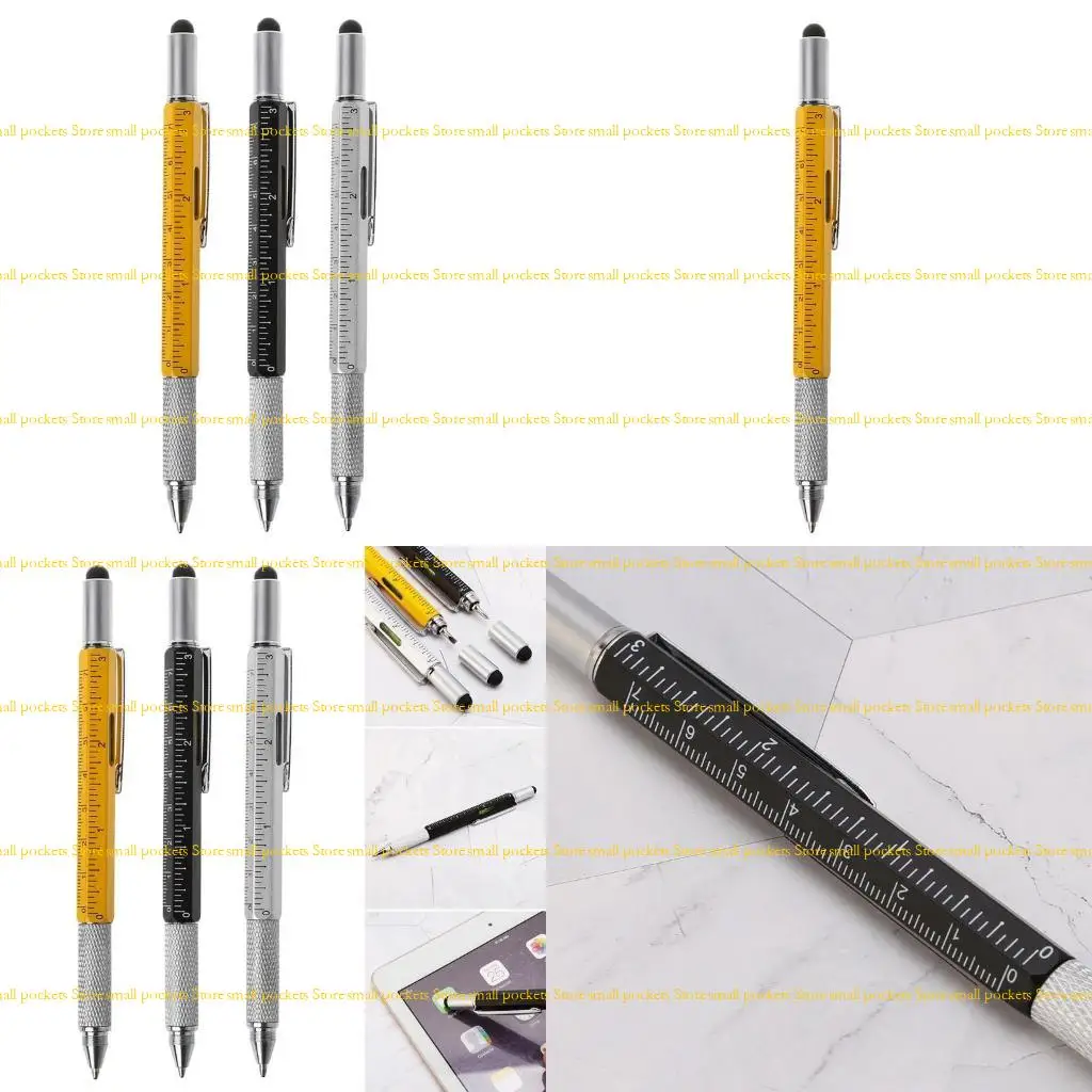 

R1WD 6 in 1 metal pen Multifunction Tool Ballpoint Pen Screwdriver Ruler Spirit Level