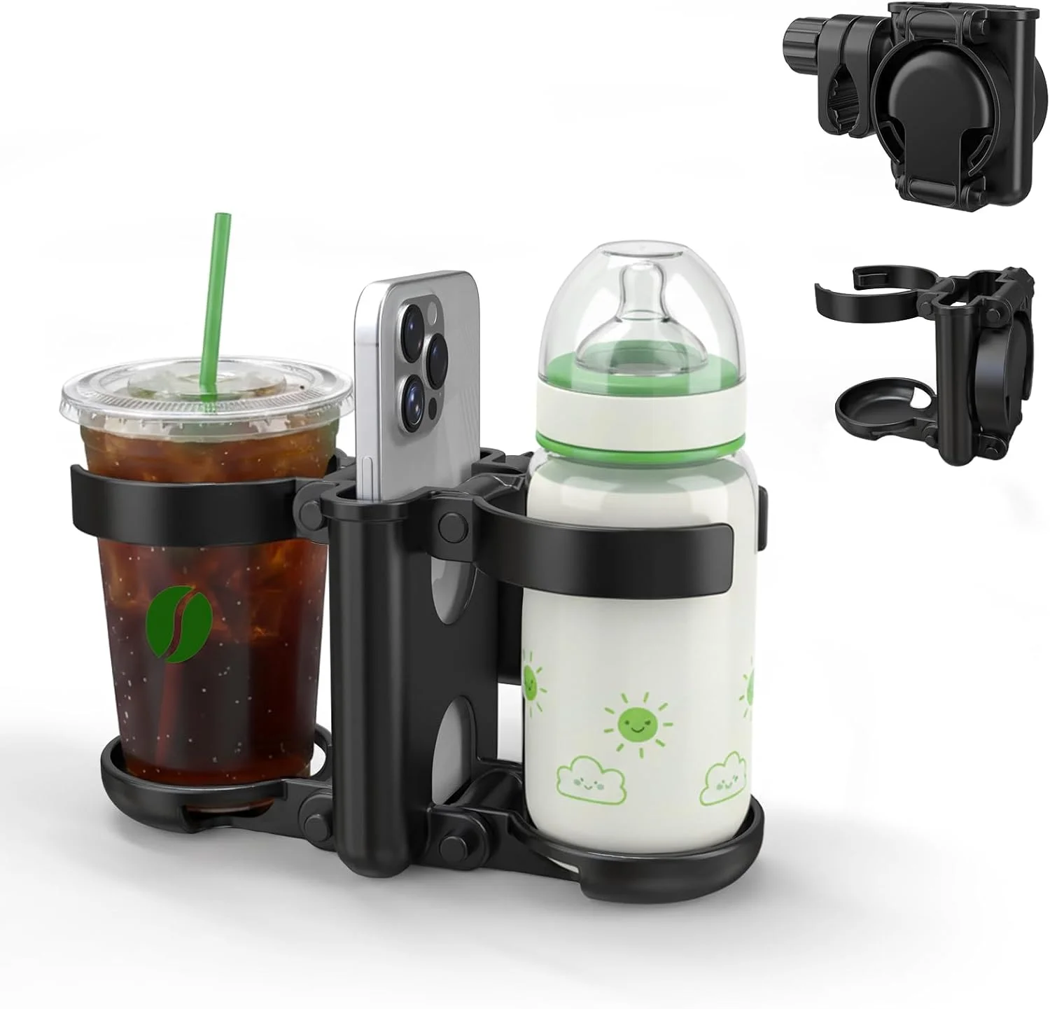 

Universal Stroller Water Cup Holder with Phone Holder Foldable Bottle Rack for Pram Wheelchair Trolley Baby Stroller Accessories