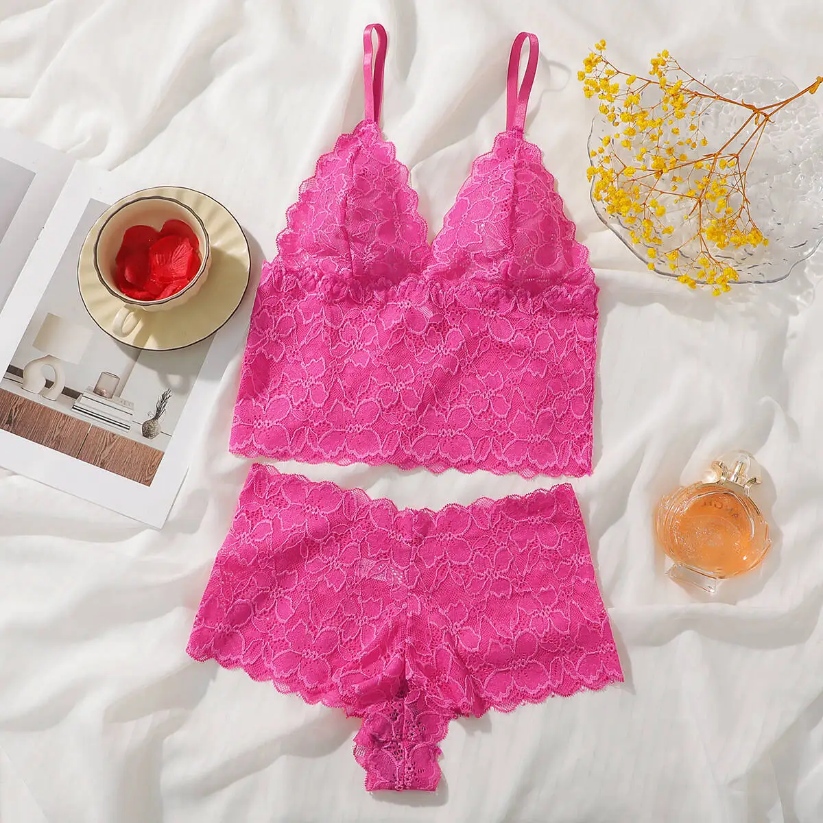 Sexy Beach Lace Underwear Women Lingerie French Style Wireless Push Up Tank Fashion Top Bra Sexy Set