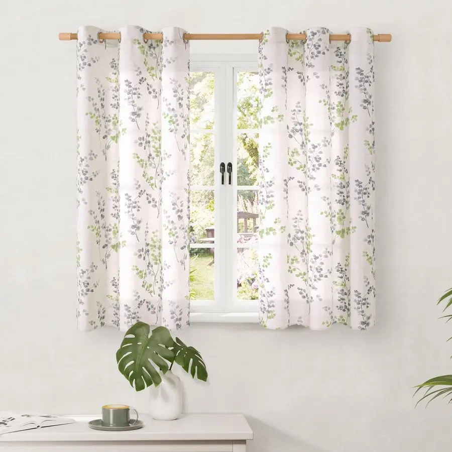 

Короткие льняные шторы для маленького окна, длина 45 дюймов, 2 панели, в стиле бохо, светопропускающие, для спальни в стиле фермерского дома, для подвала.