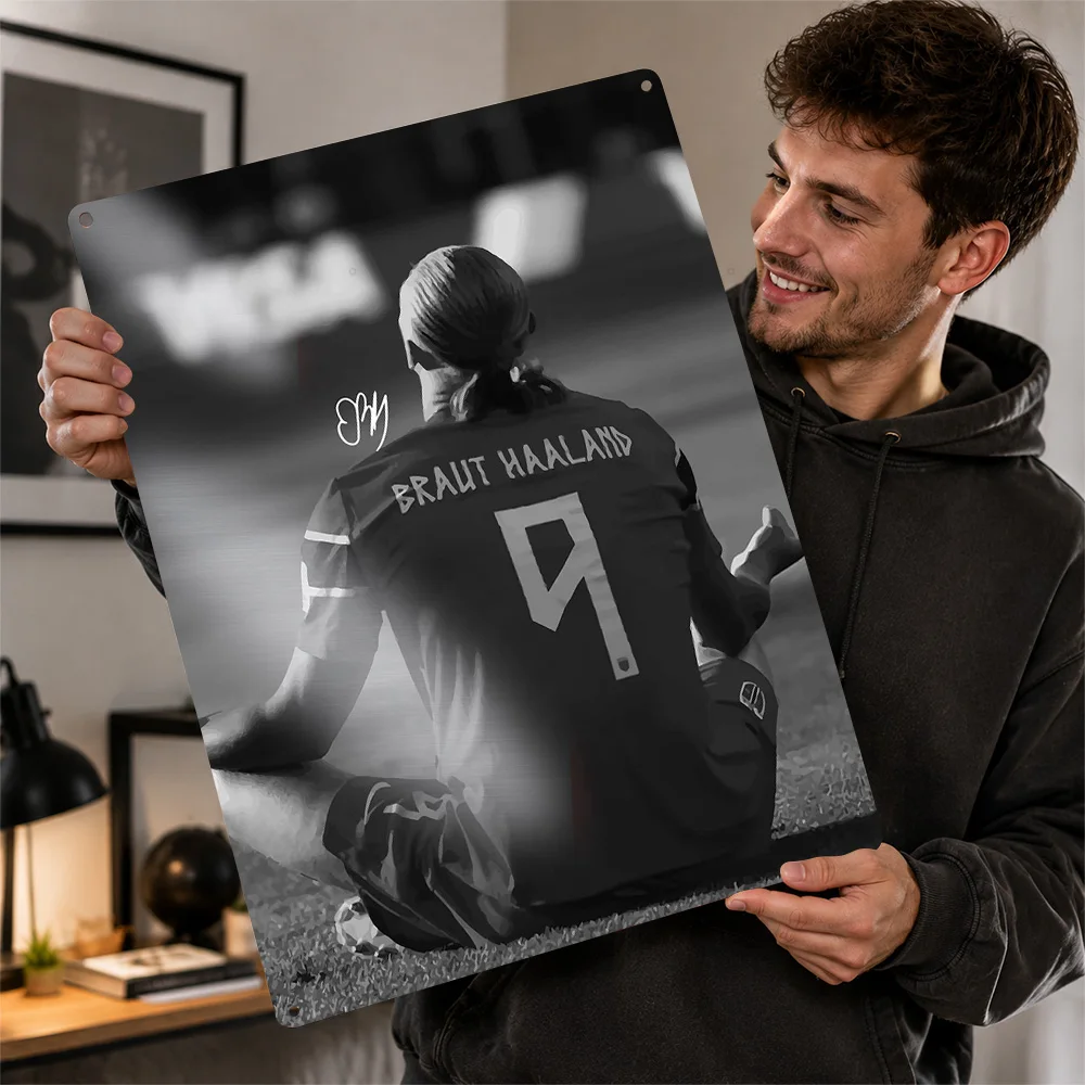 Erling Haaland Meditating on Pitch 3D Texture Metal Poster Customized Wall Art Tin Sign Gift for Mancave Gaming Room Decoration