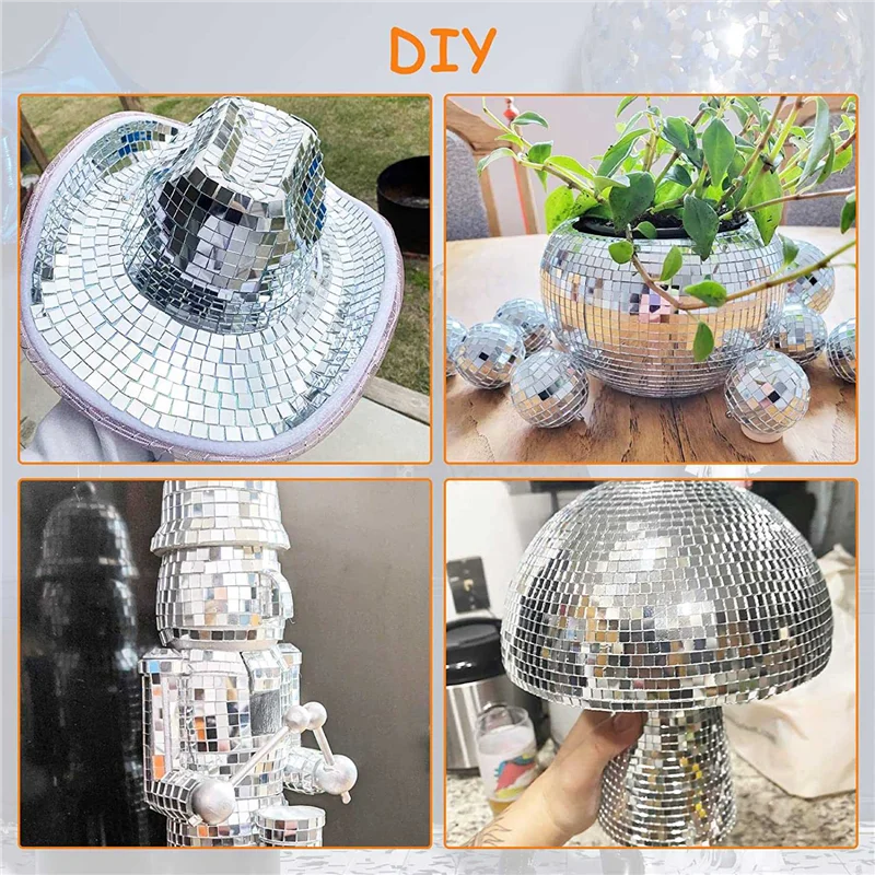 26 PCS Mirror Mosaic Tiles Self Adhesive Disco Ball Tiles Small Square Mirror Mirror Tiles Sticker for DIY Craft SQ