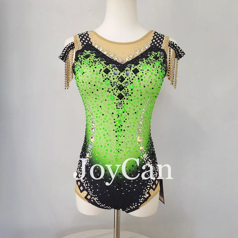 JoyCan Rhthmic Gymnastics Leotards Girls Women Green Spandex Elegant Dance Wear for Competitiion