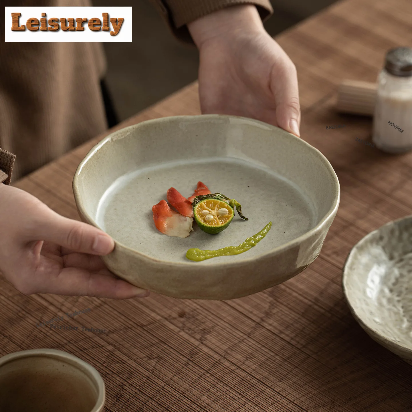 HOYIHM Wabi-sabi Wild Edge Wide Sole Serving Plate Food Plate Refreshment Fruit Plate Dish Noodle Sashimi Tray Kitchen Tableware