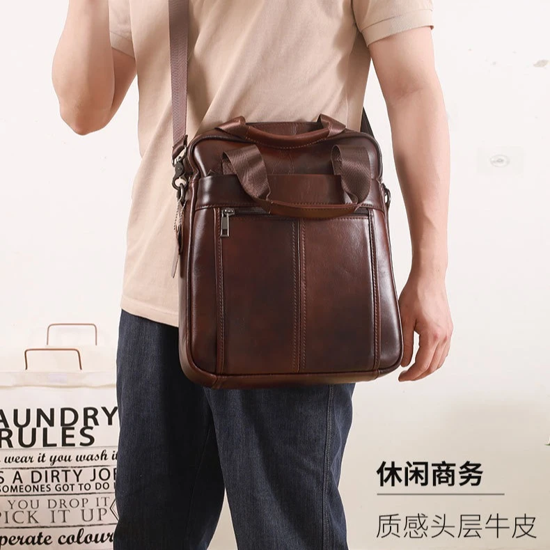 

Мужская сумка на одно плечо из натуральной кожи, вертикальный квадратный ручной ретро-рюкзак для путешествий, мужская сумка большой вместимости