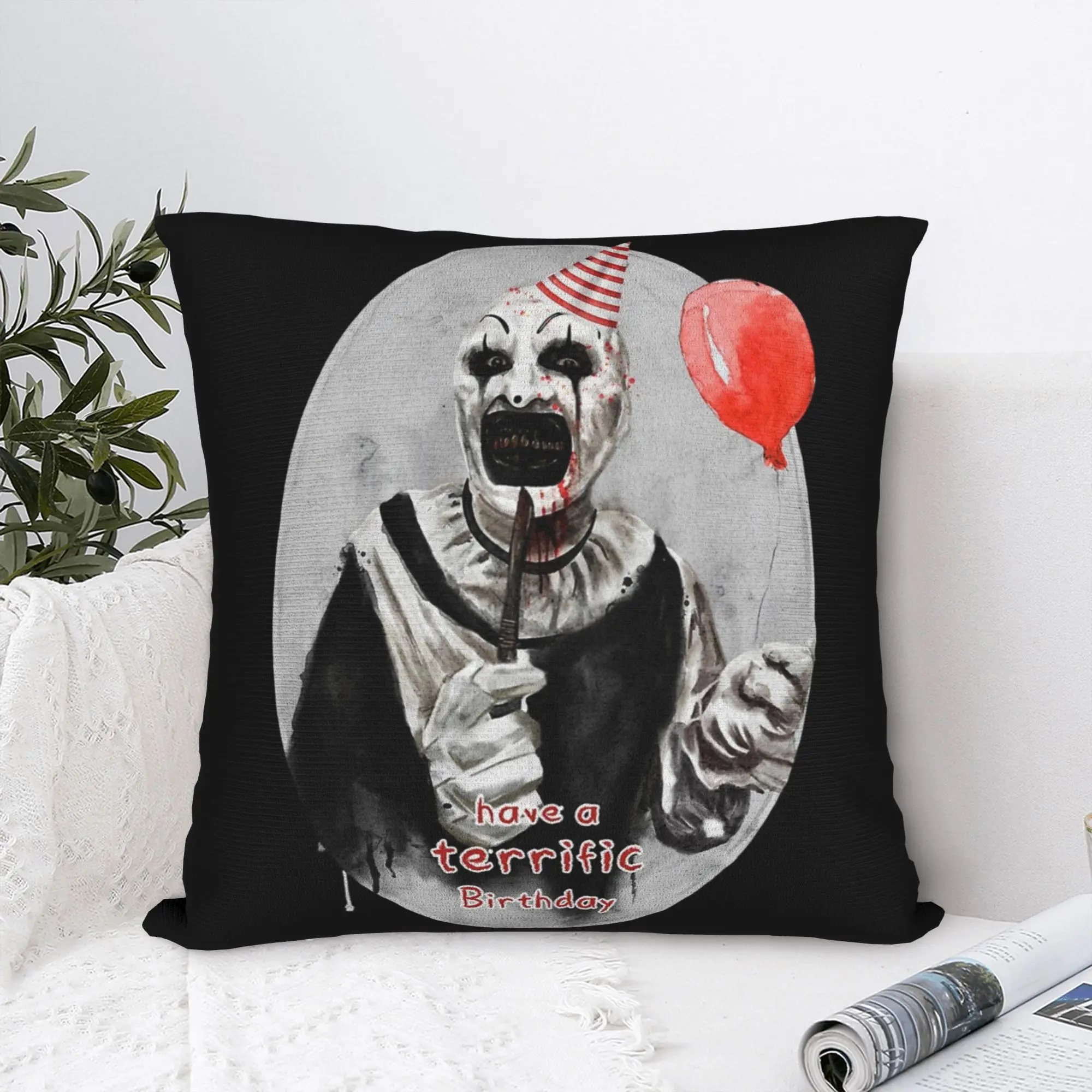 Tiene un fantástico cumpleaños, funda de almohada terrorífica, funda de cojín estampada, decoraciones, funda de almohada, funda cuadrada para el hogar, 45x45cm