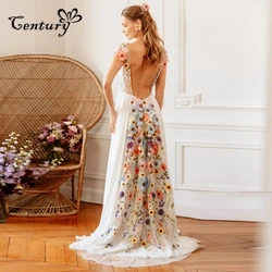 Robe de Mariee Colorful Embroidered Wedding Dress Women Backless Flowers Floral Bridal Gowns Vestidos de Novia Customized