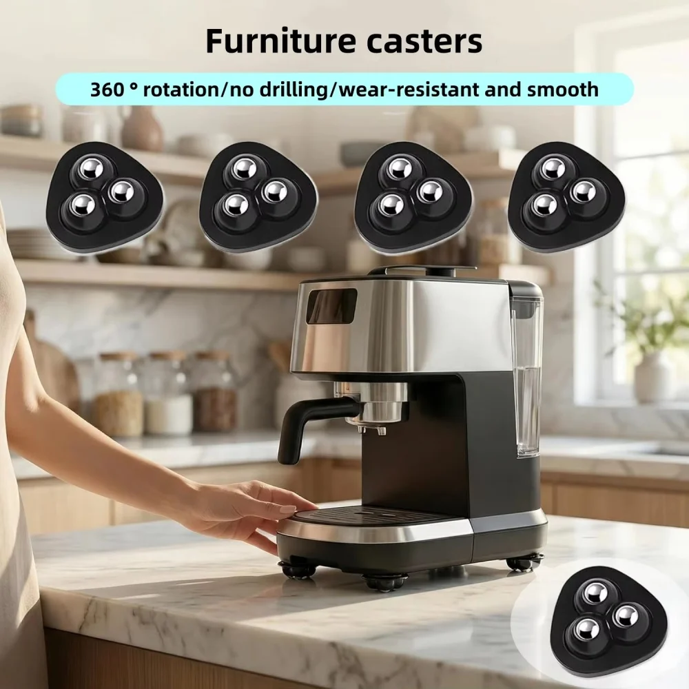 Home Appliance Wheels - Furniture Sliders and Rollers for Kitchens, Coffee Machines, Mixers, Ovens, 360° Rotating Pulleys