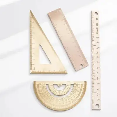 1Set Brass Drawing Measurement Ruler Set Triangle Protractor Straightedge Accurate Scales Portable School Office
