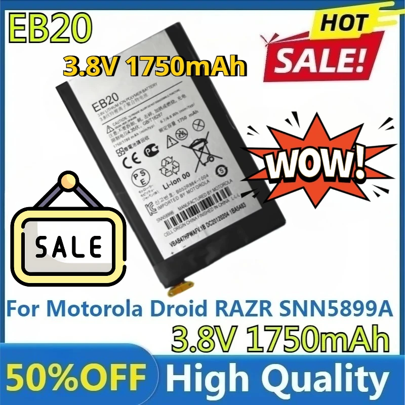 لموتورولا الروبوت RAZR SNN5899A SNN5899 SNN5899B XT885 XT910 XT912 T5 Atrix HD MB886 بطاريات جديدة EB20 1750mAh البطارية #1